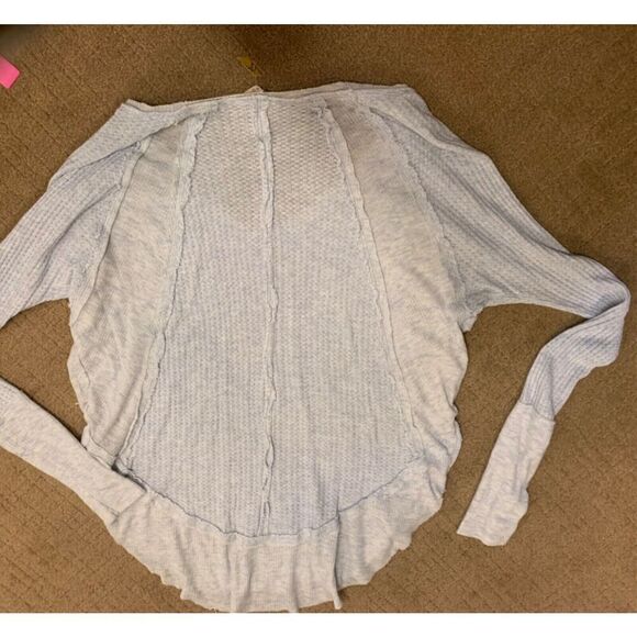 28- Free People CATALINA Blue Gray THERMAL RAW BOHO Tunic Shirt Top XS - Picture 4 of 7